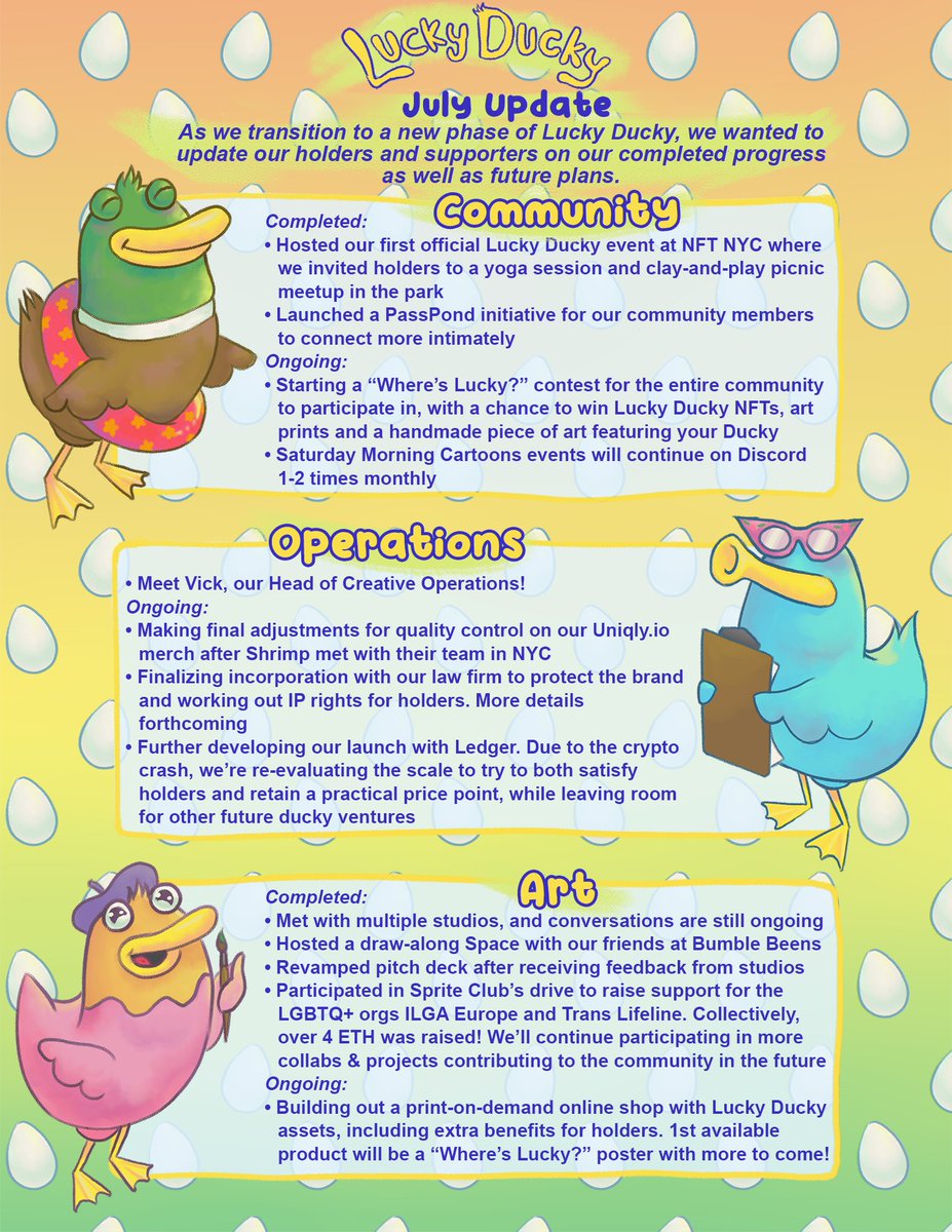 luckyduckytoons's tweet photo. Here is our Town Hall cheat sheet that outlines our progresses and ongoing plans! https://t.co/9kEi2jjj9p