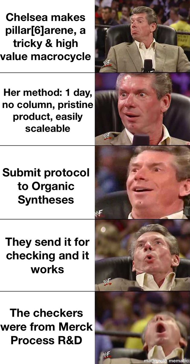 Hof_group_news's tweet photo. Pillar[6]arene by the bucketful!

Thanks to Chelsea, Evan, Austia on helping me to achieve a #bucketlist item: a paper in the venerable Org. Synth.

https://t.co/bsnxvYOgRW

(Credit M. Poirier &amp; K. Campos @Merck for checking protocol) https://t.co/ERSmZ20Qav