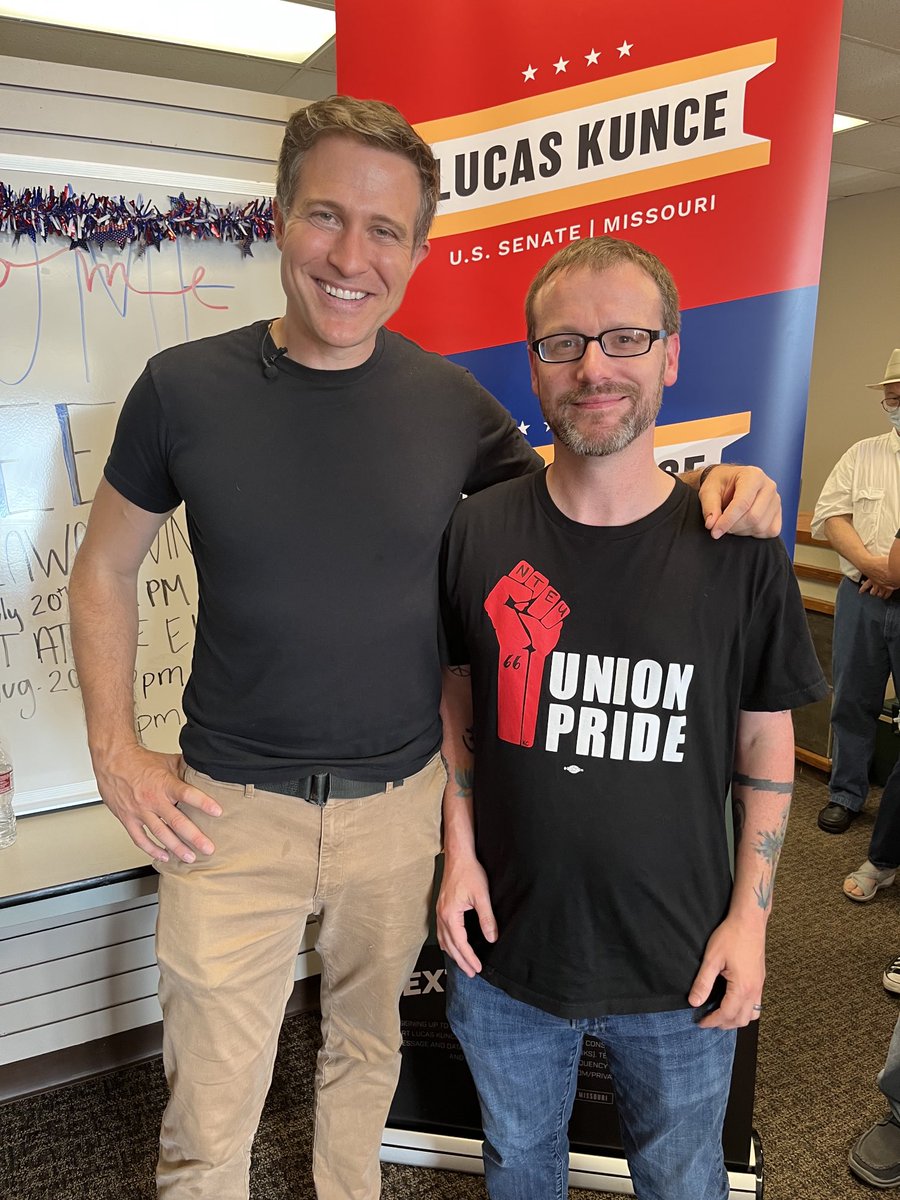 DScharpy's tweet photo. Had an opportunity to talk to ⁦@LucasKunceMO⁩ about issues affecting union workers. He’s running to represent Missouri in the US Senate. #mosenate #giveemhelllucas https://t.co/XEfSpJhDQS