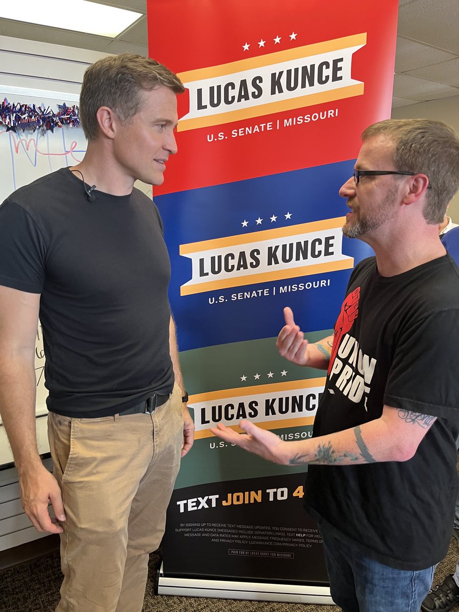 DScharpy's tweet photo. Had an opportunity to talk to ⁦@LucasKunceMO⁩ about issues affecting union workers. He’s running to represent Missouri in the US Senate. #mosenate #giveemhelllucas https://t.co/XEfSpJhDQS