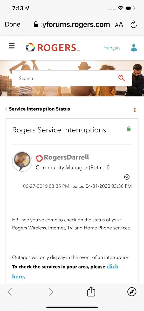 I love how Rogers' Service Status page shows an old pinned post from a retired moderator and has no replies and 18 likes #InternetDown
