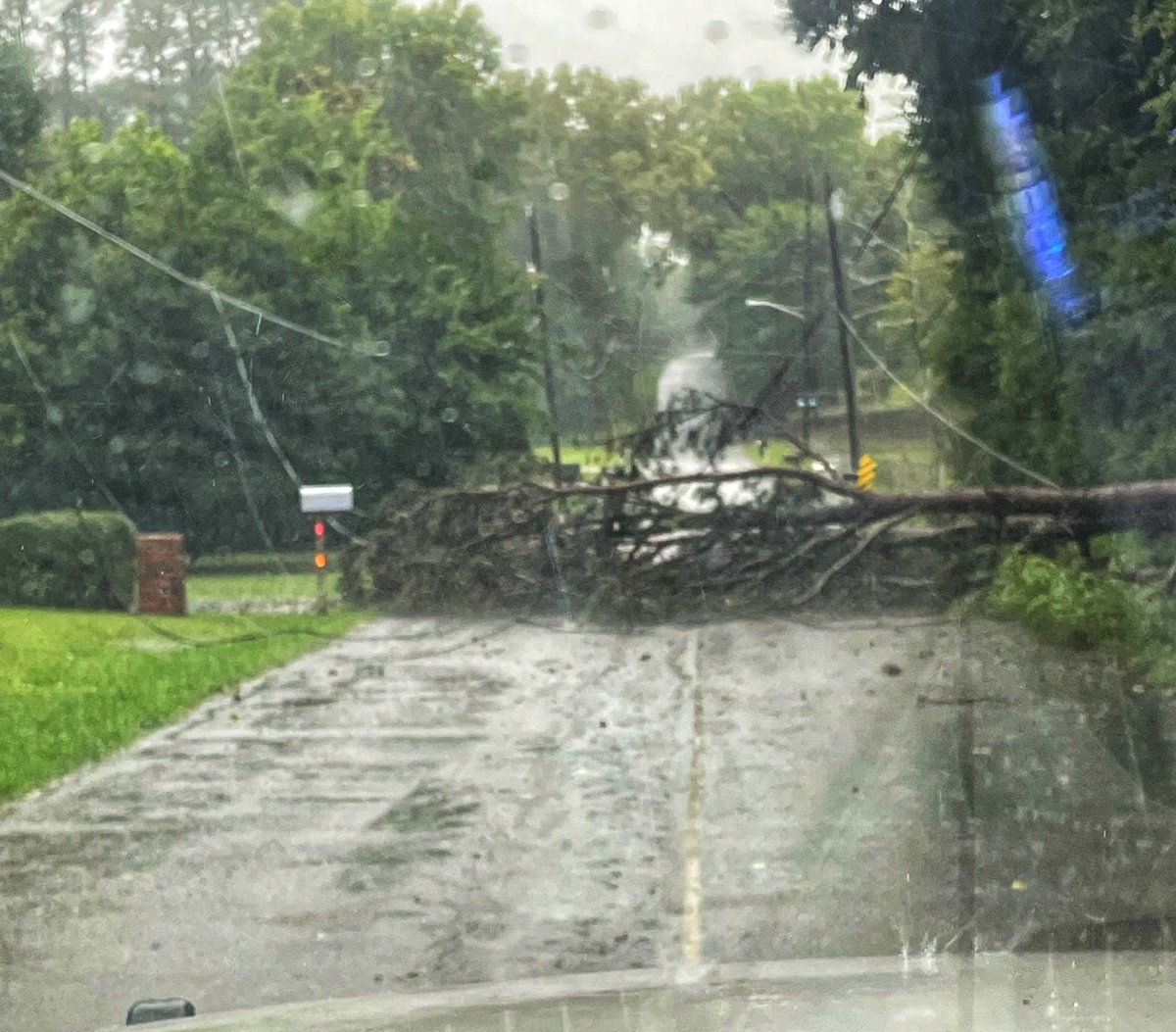 jgarrison121's tweet photo. Tree across the roadway with power lines involved due to the storm.  Wheeler Avenue in Chickamauga, Ga.
@NWSAtlanta https://t.co/CWODL5JpO6