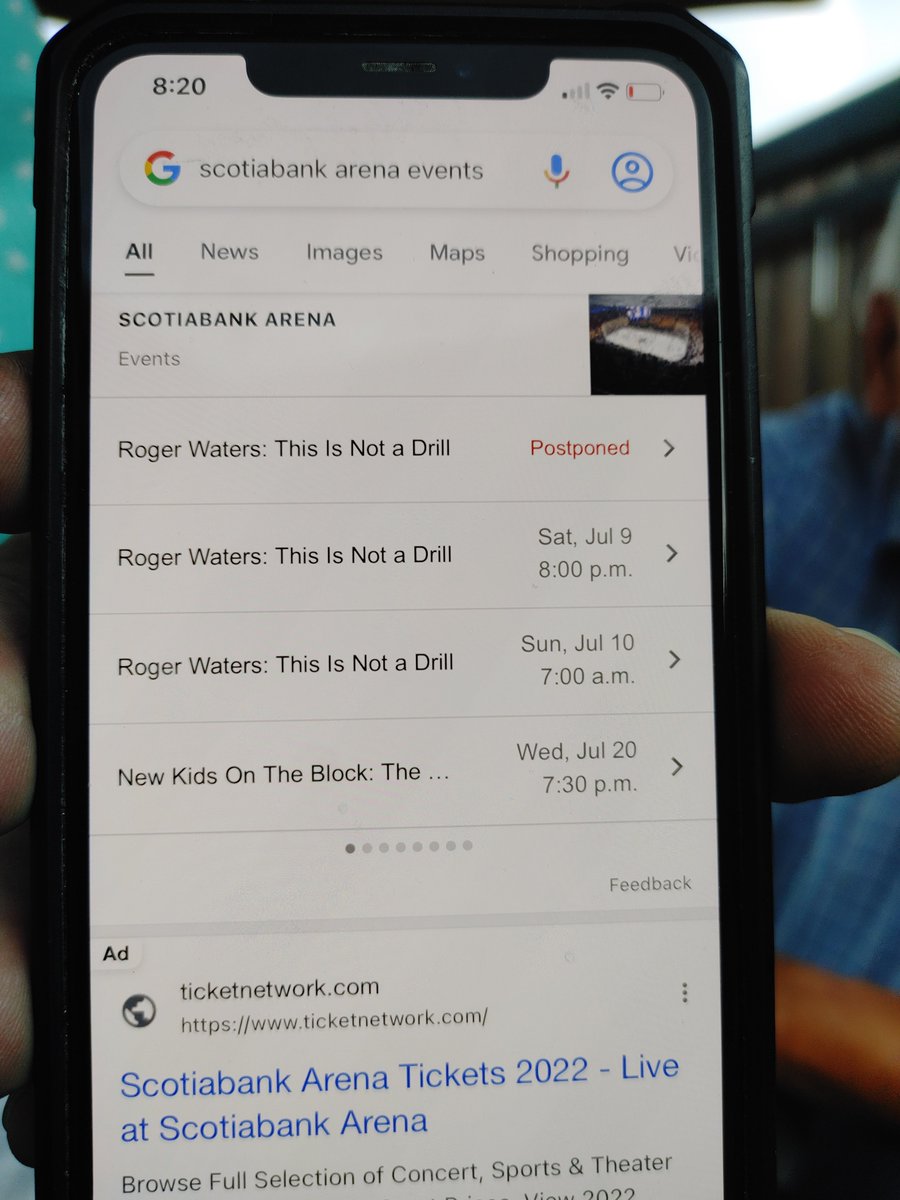 Ashmacleod91's tweet photo. @ScotiabankArena Showing postponed. Mother in law just got home. And is furious. https://t.co/6x33JFXUyE