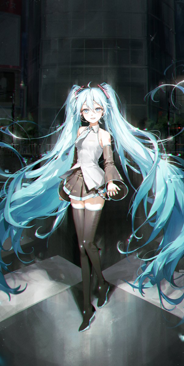 hatsune miku 1girl solo long hair twintails skirt thighhighs shirt  illustration images