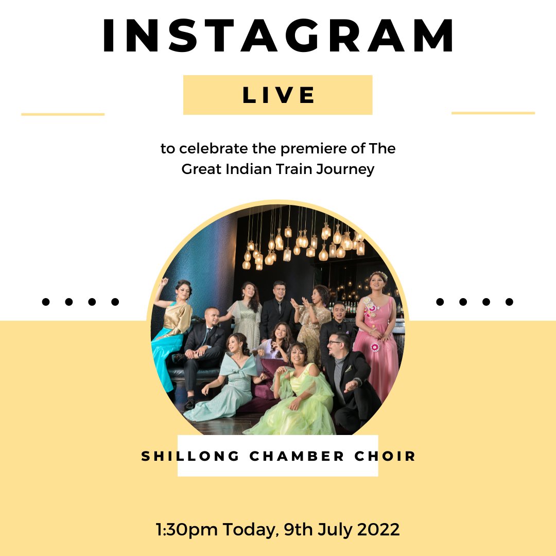 Shillong_SCC's tweet photo. Join us on Instagram, Live at 1.30 pm today to discuss our latest release, The Great Indian Train Journey. Right before the YouTube Premier at 2 pm, Excited! https://t.co/YIdIIjJp9f
#shillongchamberchoir #TheGreatIndianTrainJourney #newmusic #MusicVideo #independentrelease https://t.co/QDnNw0gzbh