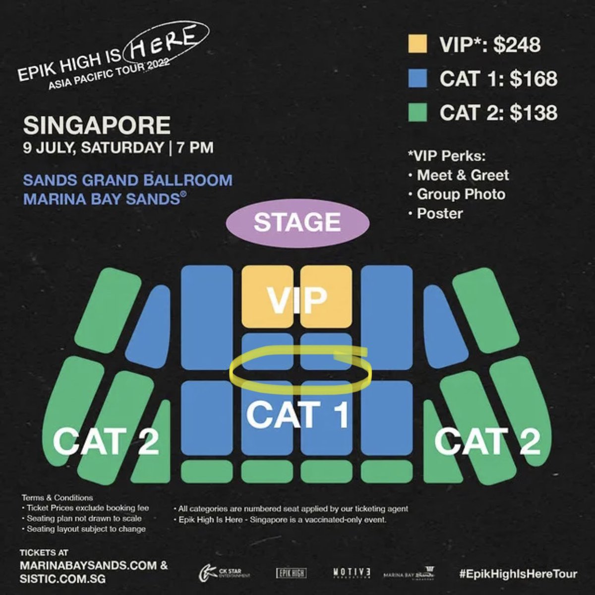 irvanhzx's tweet photo. [WTS] 5x EPIK HIGH Cat 1 tickets for tonight’s show at Marina Bay Sands, Singapore cos some friends could not make it 🥲

Selling for face value $168 each, can meet direct at venue. Pls DM if interested thanks 🙏

#EpikHighIsHere https://t.co/3VCSjz8jRQ