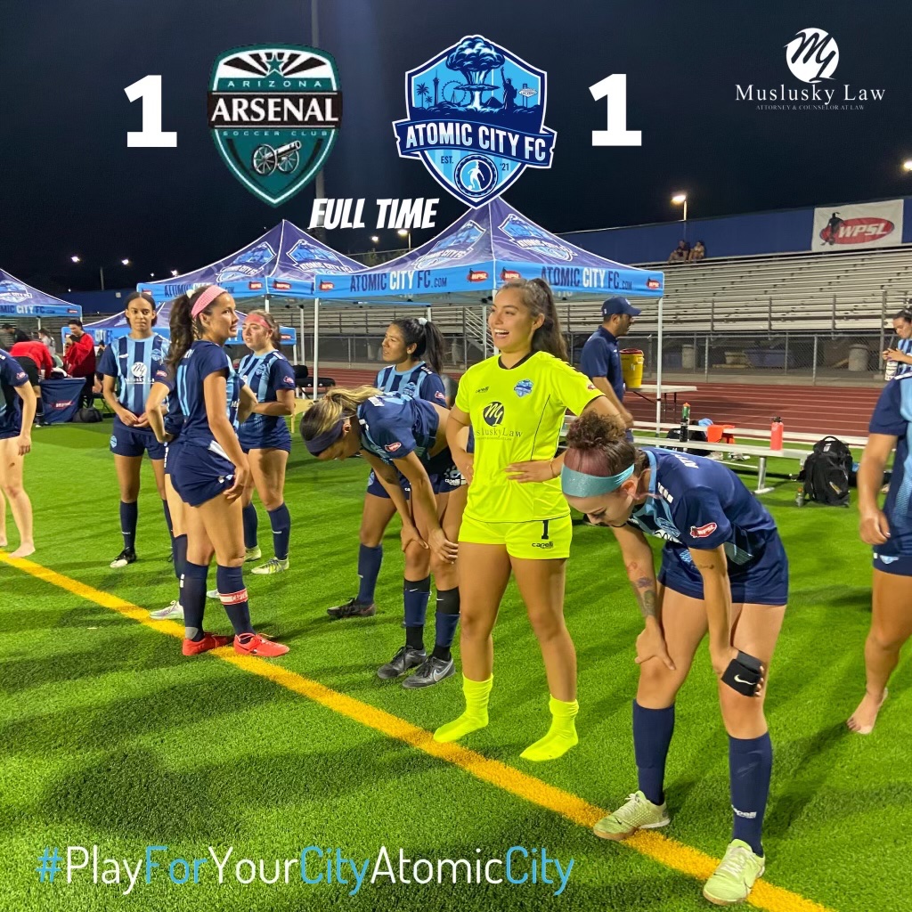 AtomicCityFC's tweet image. Full Time: Atomic City FC in the 81st minute (Kirkwood)… Arizona Arsenal in the 90th minute. #WPSL #PlayForYourCityAtomicCity #MusluskyLaw #CapelliSport