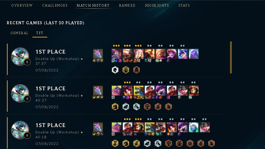 GianneSkyT's tweet photo. I just realized my last 3 games were 1st place. Sheeesh. And with randoms too. damn. 
So Now, let's do a lose-streak to balance it out. 😂
#TFTSet7 https://t.co/4OgJ6cwOsY