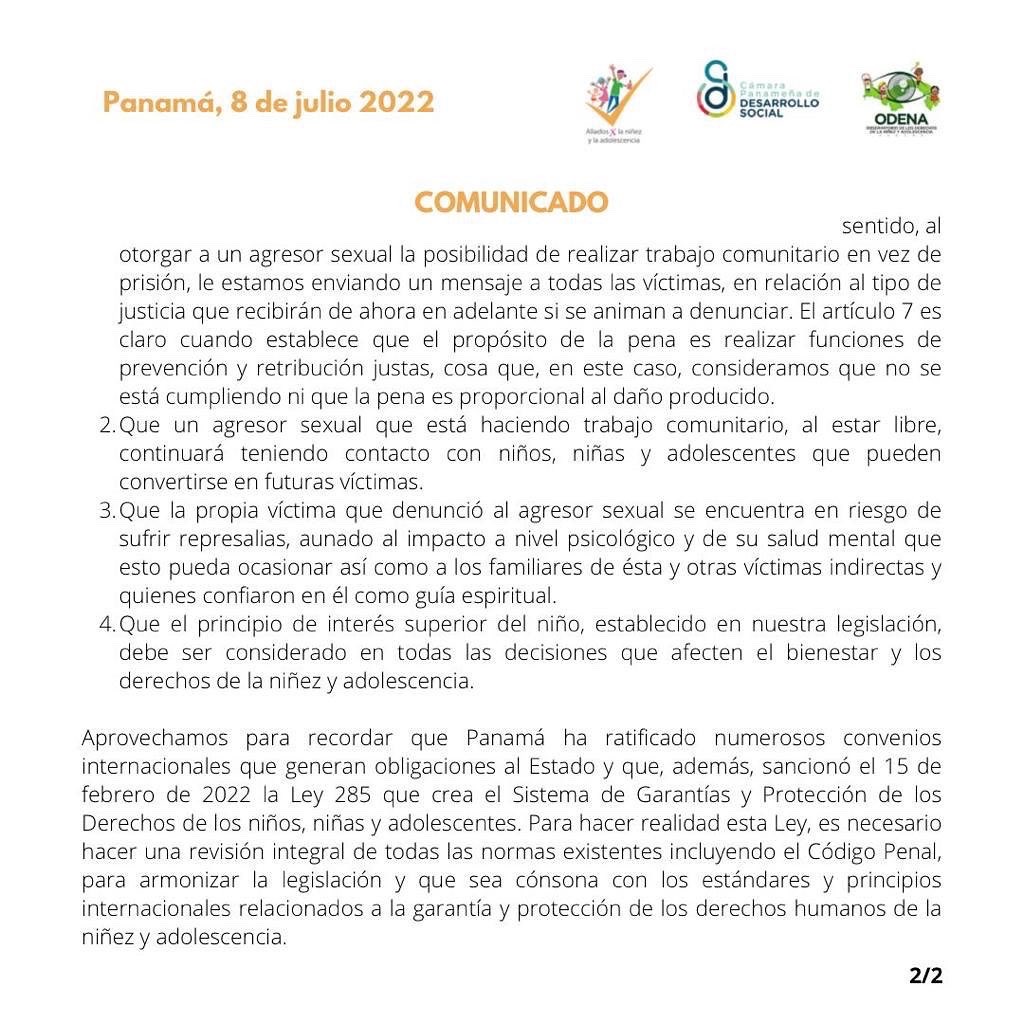 aliadosXlaninez's tweet image. Expresamos nuestra profunda preocupación sobre la noticia en la que se hace público que un hombre condenado por delitos sexuales hacia una persona menor de edad, ha recibido reemplazo de pena por trabajo comunitario.
¡Lee mas aquí!
@capadeso
@odenapanama