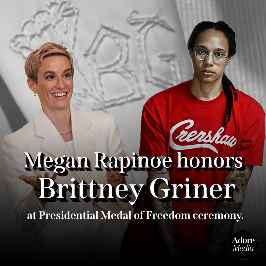 WatchAdoreMedia's tweet photo. The "most important" part of @mPinoe's day was not receiving the #PresidentialMedalofFreedom but doing her part for #BrittneyGriner...

https://t.co/t5iOxX25fJ https://t.co/bSJswyKmNH