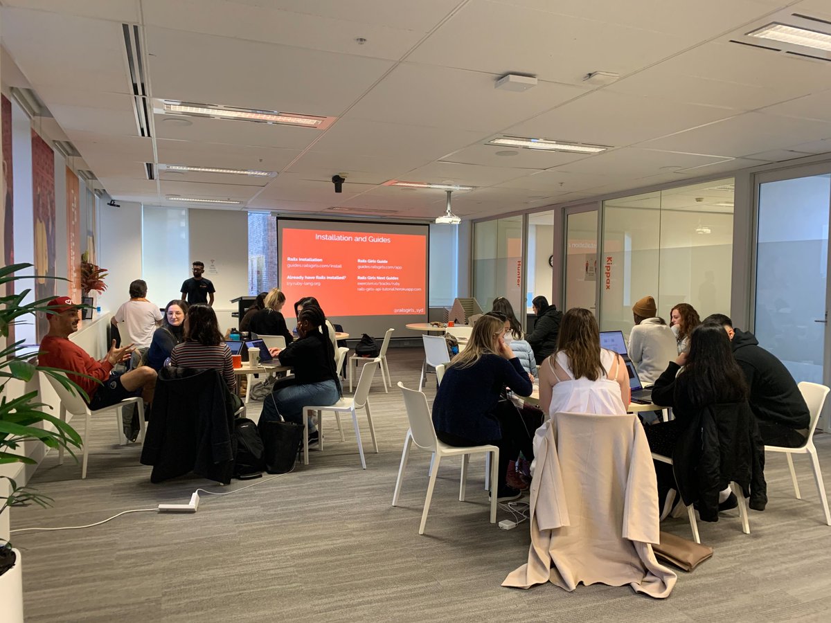 So excited to see some new and familiar faces 🥳 at <a href="/RailsGirls_SYD/">Rails Girls Sydney</a>. Happy coding everyone! 💻
Come say hi to <a href="/mobywhale/">Fiona // @mobywhale@aus.social</a> <a href="/AleeMitchell/">Andrea Mitchell</a> <a href="/ErinBelot/">Erin Belot</a> &amp; Ash if you are around.