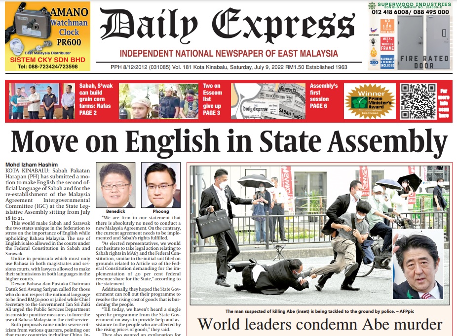 Daily Express Sabah on Twitter "Today's front page "Move on English