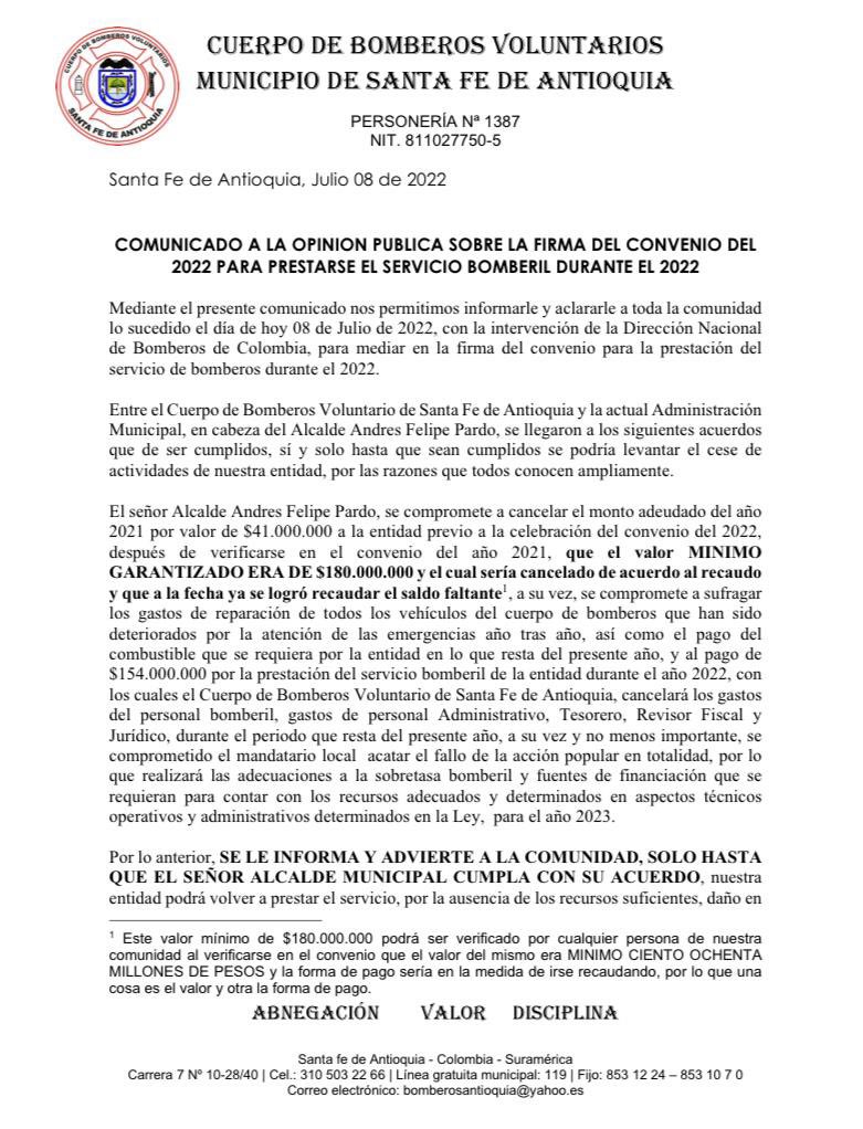 Bomberos Santa Fe de Antioquia tweet media