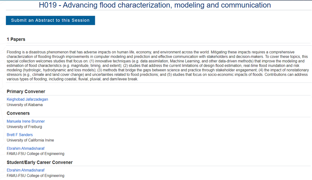 Ebrahim Ahmadisharaf (@ahmadisharaf) on Twitter photo Consider submitting your #agu22 abstracts to our session on floods. Abstract submission's due by Aug 3. With <a href="/Kjafarza/">K.J. Jafarzadegan</a> <a href="/ManuelaIBrunner/">Manuela I. Brunner</a> & Brett Sanders. <a href="/theAGU/">AGU (American Geophysical Union)</a> #agu2022 agu.confex.com/agu/fm22/preli… Consider submitting your #agu22 abstracts to our session on floods. Abstract submission's due by Aug 3. With <a href="/Kjafarza/">K.J. Jafarzadegan</a> <a href="/ManuelaIBrunner/">Manuela I. Brunner</a> & Brett Sanders. <a href="/theAGU/">AGU (American Geophysical Union)</a> #agu2022 agu.confex.com/agu/fm22/preli…