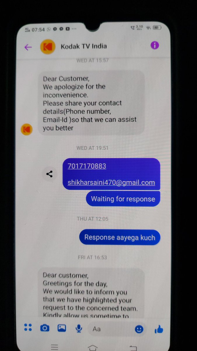 Shekhar28587271's tweet photo. Purchased Kodak led tv last month, just in a month led panel isn't working contacted @kodaktvindia several times through call, but they aren't replying @flipkartsupport  please don't provide platform to brands like these which doesn't care about there customers @consumercourtin https://t.co/J9DbYTVA7N