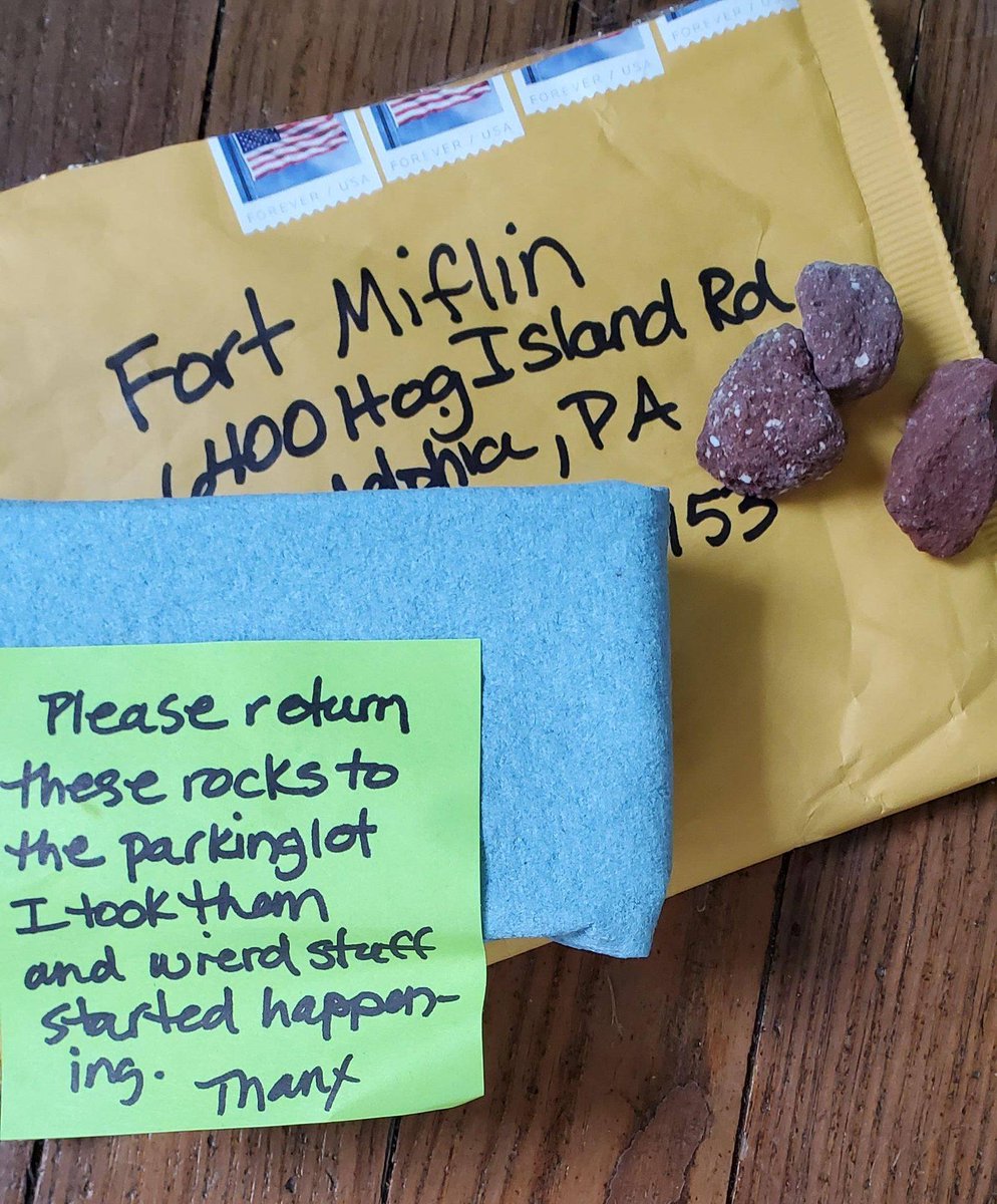 Fort_Mifflin's tweet photo. Here's a throwback from July 2020- we received this odd package from an anonymous sender with no return address. It certainly left us scratching our heads. π€ #hauntedrocks #justphillythings https://t.co/DmrFYHh5r1