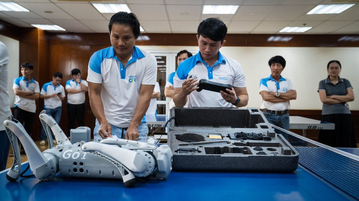 portcoast's tweet photo. The new robotic dog Unitree Go 1 has just arrived at Portcoast's doorstep.  Let's see how this dog is used in the equipment ecosystem at Portcoast. https://t.co/f2UrdFmKCz