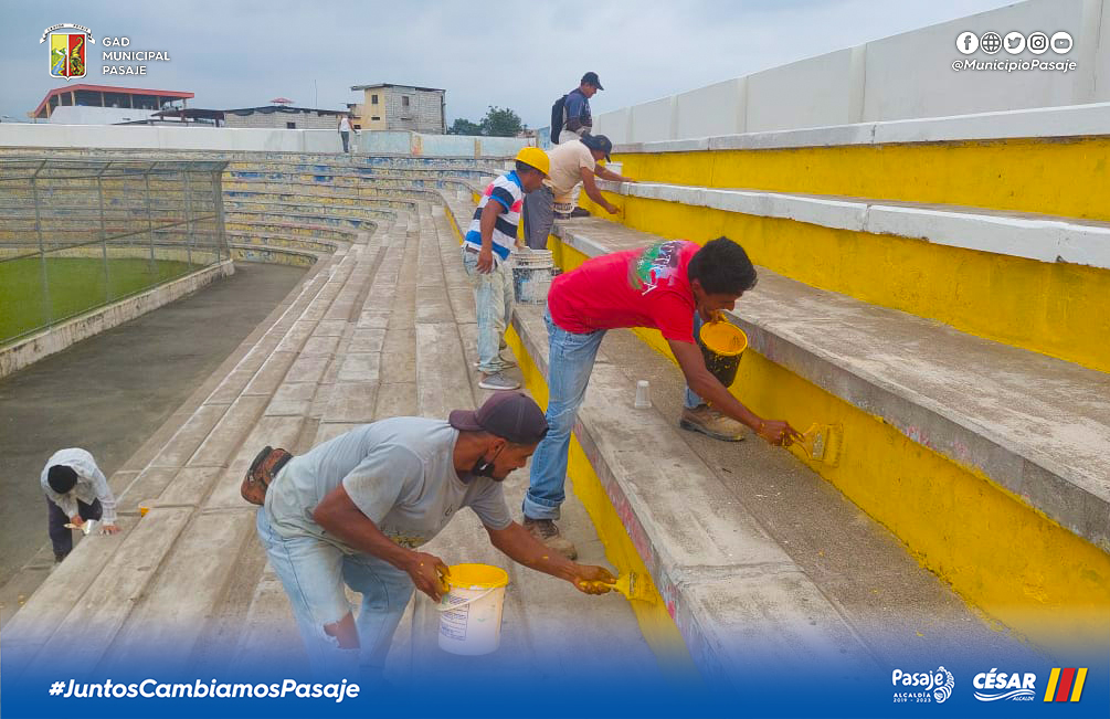 municipiopasaje's tweet photo. Así lucen los graderíos del coloso de la avenida Quito. Alcalde @cesarencaladae en convenio con Liga Cantonal, realizó renovación de la pintura en graderíos. Cambiamos imagen interna, damos identidad con los colores de la ciudad

#futbol #Pasaje #estadio #deporte #CesarEncalada https://t.co/qeOTkCD0Fu