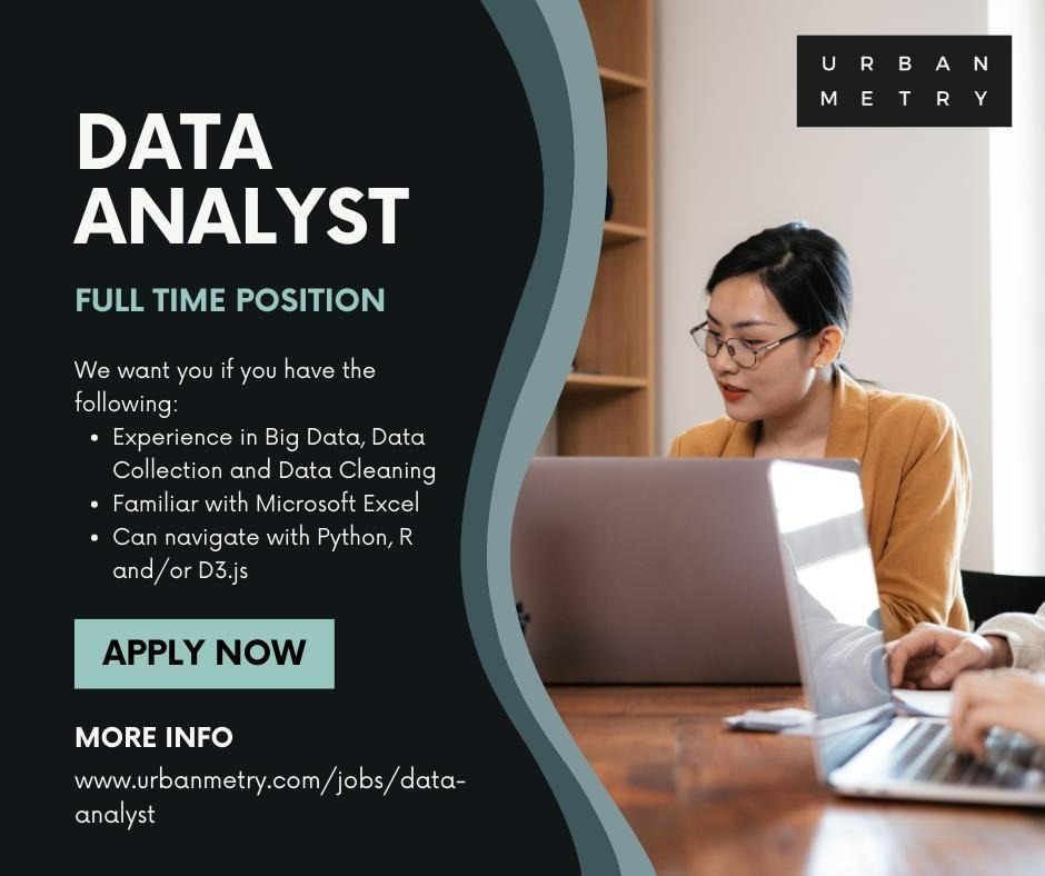 We're hiring! 

Calling out driven and passionate individuals who believe in using good data to make better decisions to join our quirky little team 😎

For more career opportunities: 
urbanmetry.com/jobs