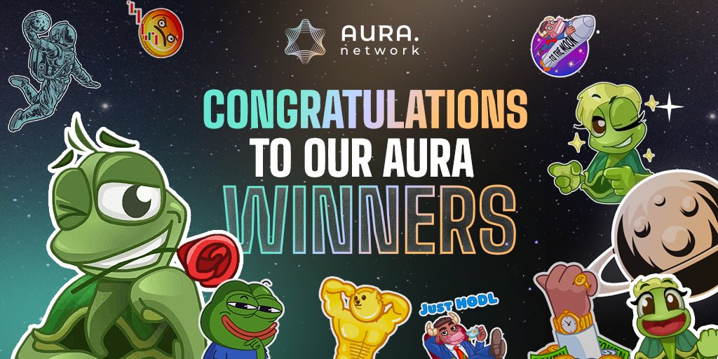 AuraNetworkHQ's tweet photo. 🐢 AURA STICKER COMPETITION - Winners Announcement

As every sticker pack submitted is great, Aura has run an internal poll to select Top 3 winners. Congratulations to all of the winners as listed here:
🥇@nekpleks
🥈@amorfathz

🔗 https://t.co/HuWY8iRHim
#AuraNetworkSticker https://t.co/TbVxLpyr4V