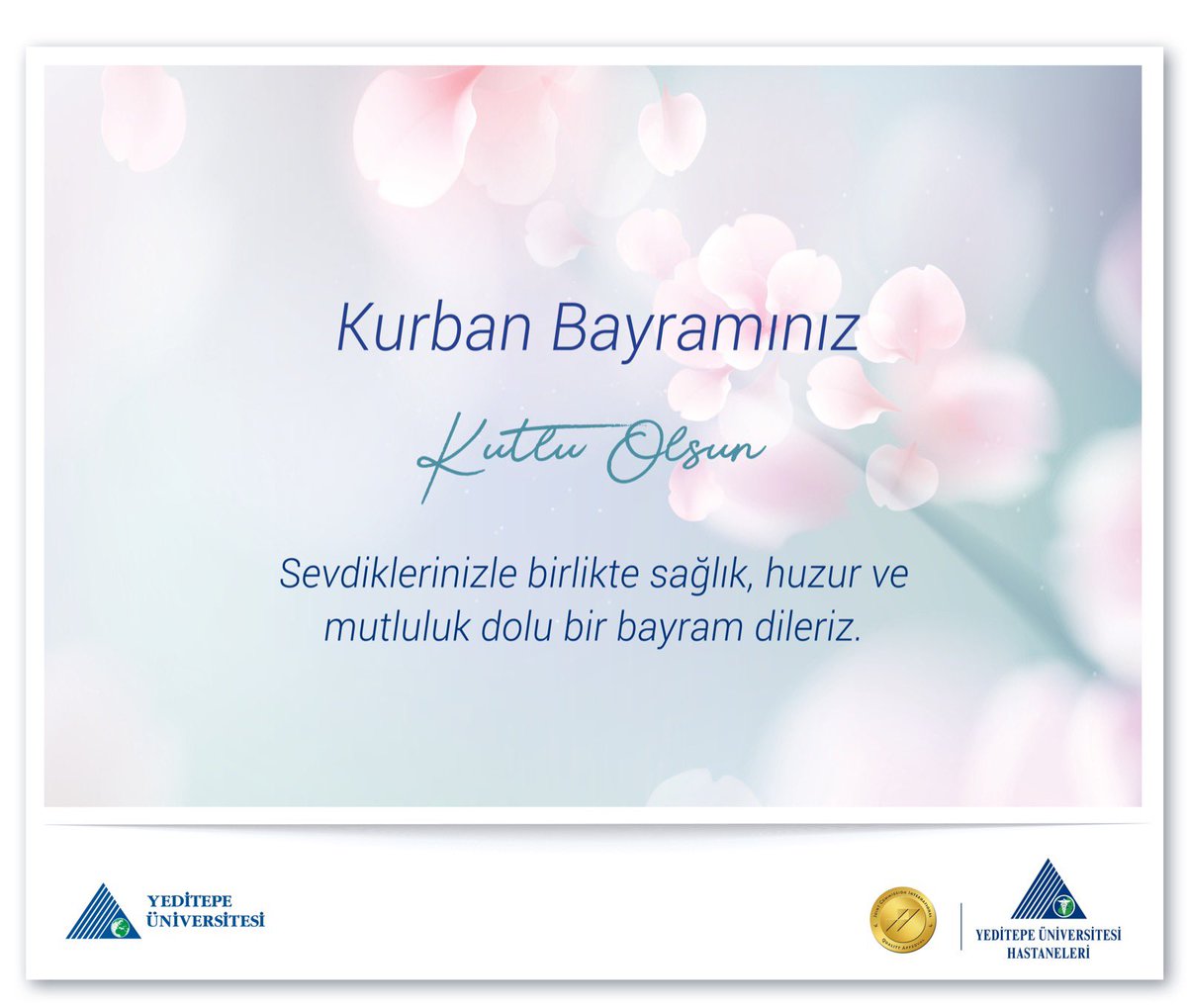 Sevdiklerinizle birlikte sağlık, huzur ve mutluluk dolu bir bayram dileriz.
Kurban Bayramınız kutlu olsun!

#yeditepeüniversitesi #kurbanbayramı