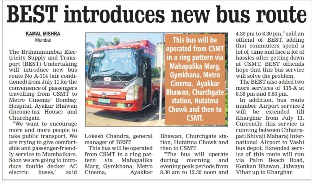 Yourskamalk's tweet photo. @myBESTBus will introducing new bus route @fpjindia #RingRoute #CSMT #Churchgate #Mumbai #BEST #Bus https://t.co/qdiR7hx1O2
