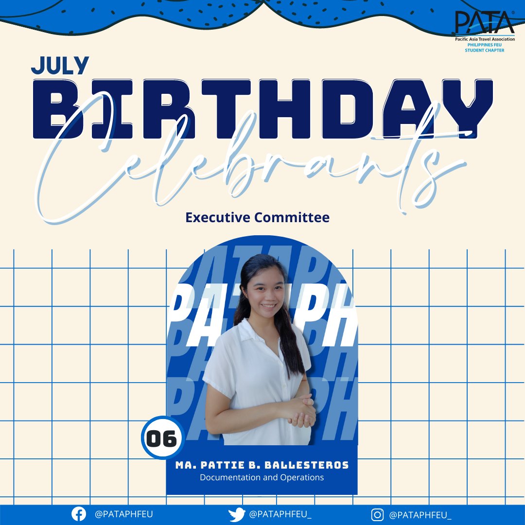 pataphfeu_'s tweet photo. It’s never too late to celebrate! 

The PATAPH FEU Student Chapter would like to extend our warmest birthday greeting to the diligent, dedicated, and enthusiastic executive committee member for the month of July:  

06 - Ma. Pattie B. Ballesteros - Documentation and Operations https://t.co/01RamZYFTk
