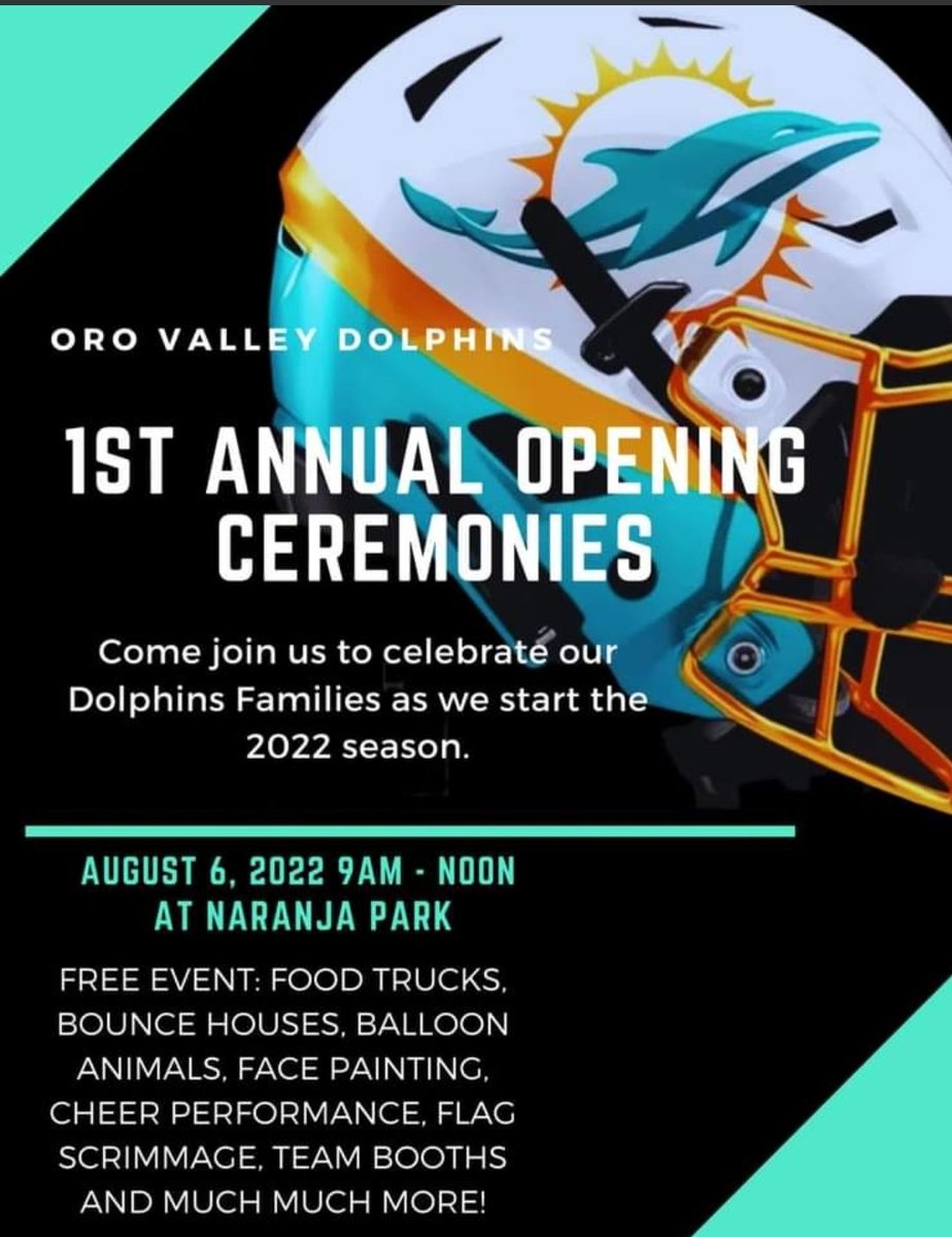OV_Dolphins's tweet photo. The Oro Valley Dolphins are beyond excited to announce our 1st Annual Opening Ceremonies. We will recognize players and participants on each team. https://t.co/7BLf6gmQ74