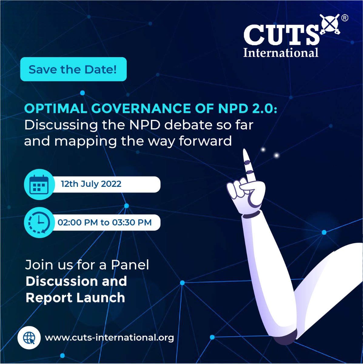 CUTS_CCIER's tweet photo. Mark your calendars for CUTS webinar on "Optimal Governance of Non-Personal Data (NPD) 2.0". Register now at https://t.co/gON6jYNTiK!
Watch this space for more details on the event.  
#npd #data #personaldata #tech #policy #cuts #ccier https://t.co/tF5s1yQfOR