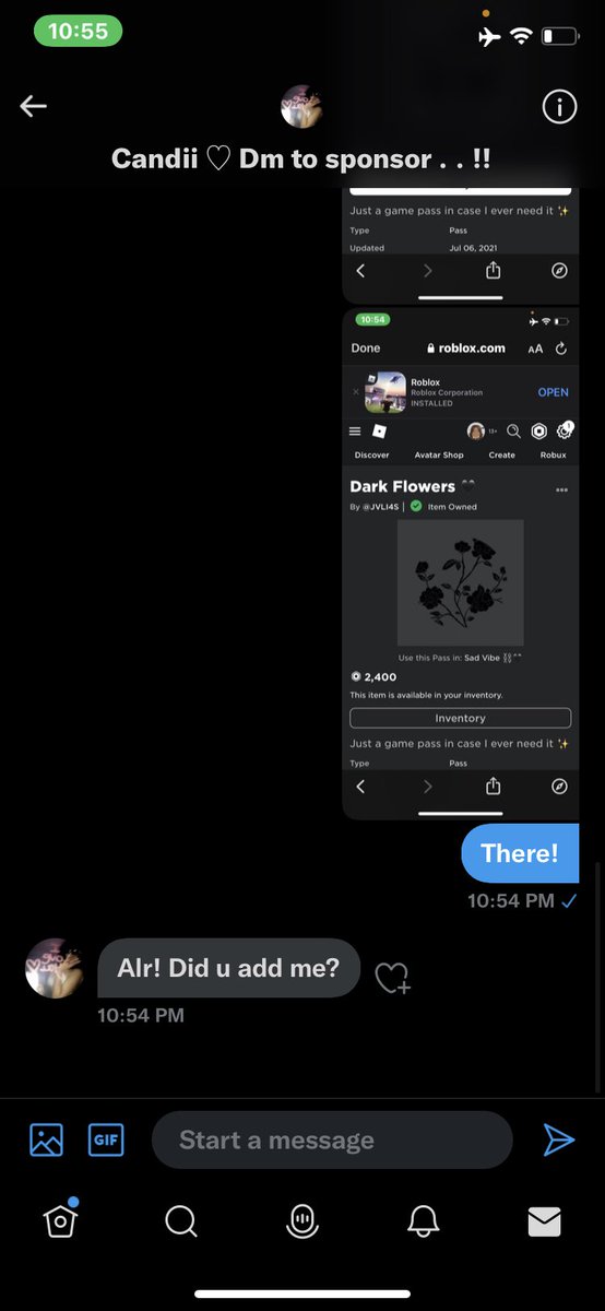 BananaaAnnnaa's tweet photo. (2/2)

to be false. Although, I said I would go first since I THOUGHT the proofs were true. She sent me a gamepass w/o tax, I bought it, friended her account, went back to do her and then she blocked me. https://t.co/Wn1jQhptko