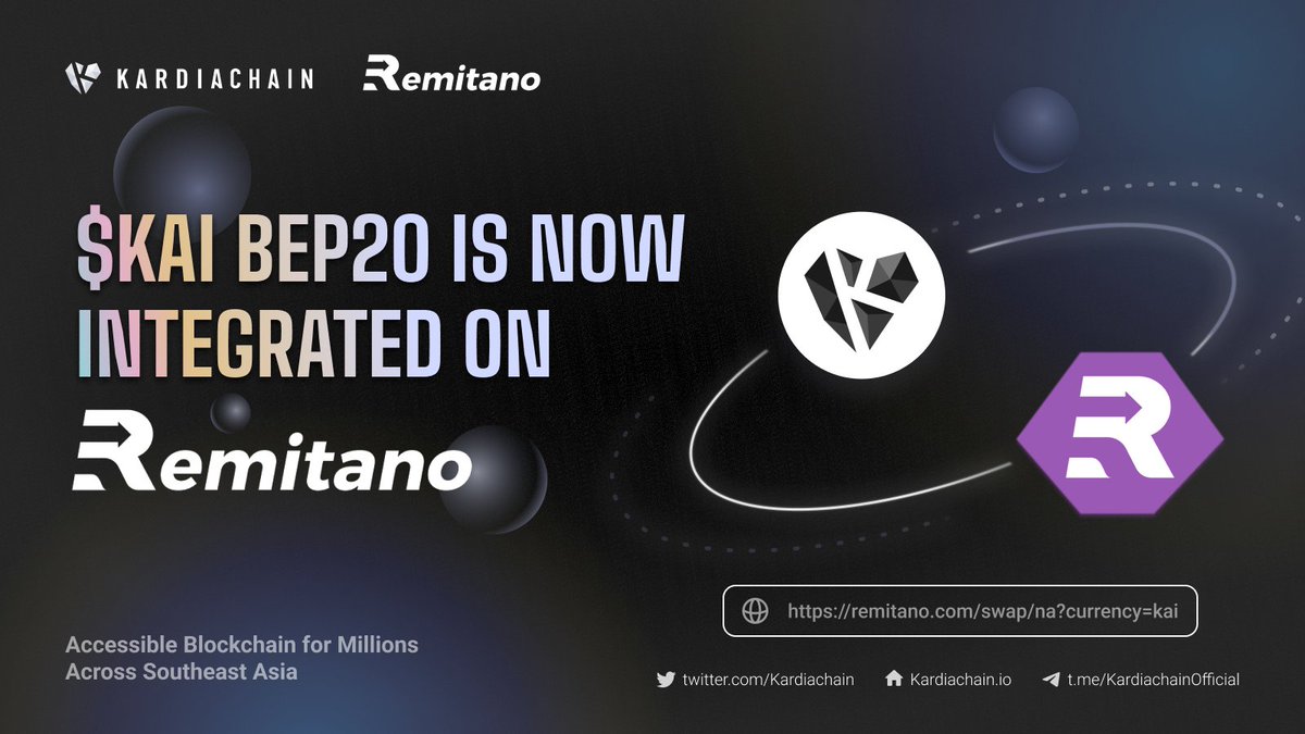 Buy $KAI on #BEP20, using fiat via  <a href="/remitano/">Remitano</a> with Visa and your local banks.

Read more here: hubs.la/Q01grl1p0

Purchase $KAI via Remitano » hubs.la/Q01grl8P0

#KardiaChain #BlockchainMassAdoption