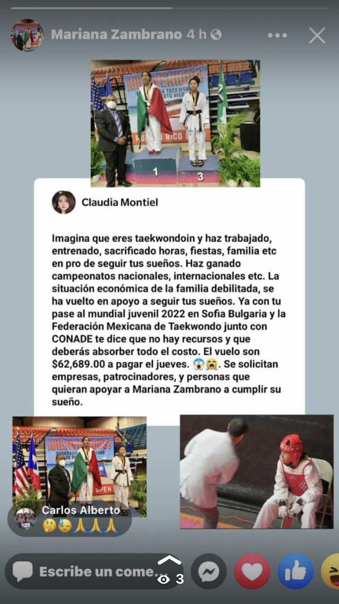 nelida_sanchez's tweet photo. Mariana Zambrano ha trabajado muy duro y logró su lugar en el mundial. Se solicita apoyo urgente para pagar su boleto de avión. 
Muchas gracias 🙏🏻
Santander
Tarjeta 5579  0790 0393 0306
Andrea Mariana Zambrano Montiel @GobiernoJalisco @Trafico_ZMG @RealGDT @qtf https://t.co/Oi9QzEwTsD