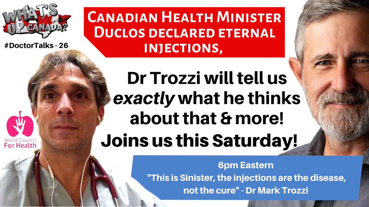 WhatsUp_Canada's tweet image. If you want to hear from a doctor who can deliver the truth, tune in at 6 pm eastern for number 26 of our "1on1"  #DoctorTalks series with @DrTrozzi #Canada #stoptheshot