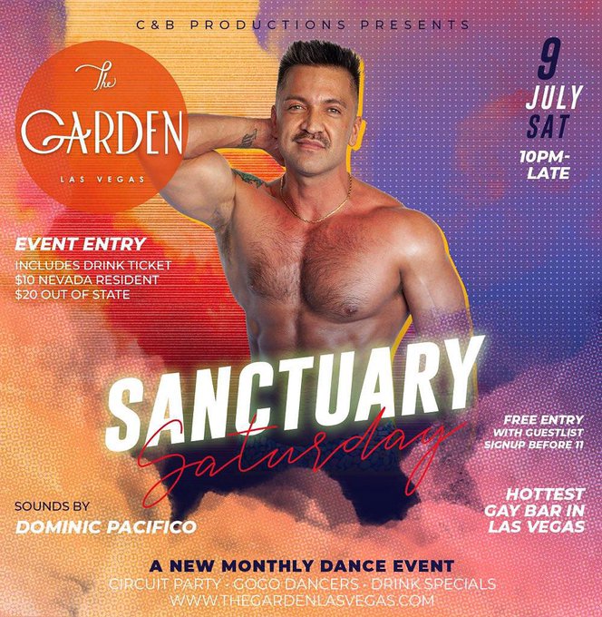 Sanctuary Saturday July 9th 
9-late @DJPacifico @DominicPacifico 
#gayvegas @GardenLasVegas 
Sponsored
