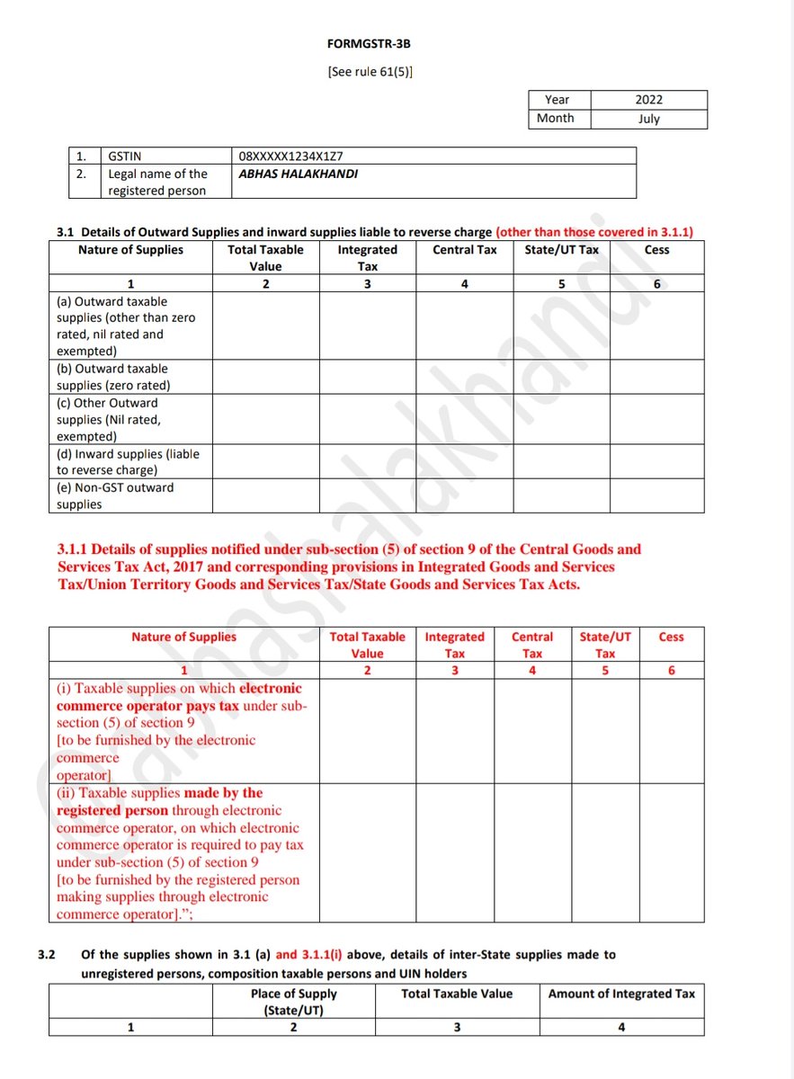 AbhasHalakhandi's tweet photo. Presenting our beloved  GSTR-3B as amended by NNo. 14/2022 !!

Changes in form &amp; instructions marked in Red.

#GSTR3B https://t.co/qBNkjloQns