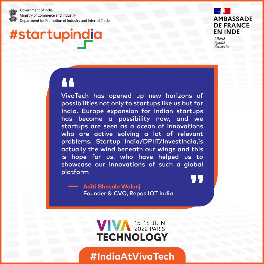 Aditi Bhosale Walunj, Founder & CEO of Repos IOT India shared her experience of #Vivatech2022,  Europe’s Biggest Startup & Tech Event!

#StartupIndia #IndiaAtVivatech
