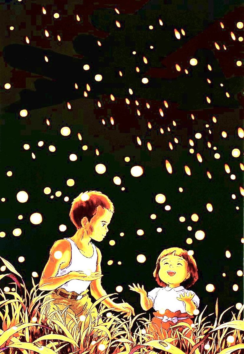 isleofmovies's tweet photo. I was today years old when I found out if you turn the exposure all the way up on the poster for Grave of the Fireflies, you can see a B-29 bomber in the sky flying over Seita and Setsuko. Some of those are explosives not fireflies… how did this movie get even sadder. https://t.co/pInLjdAV5T