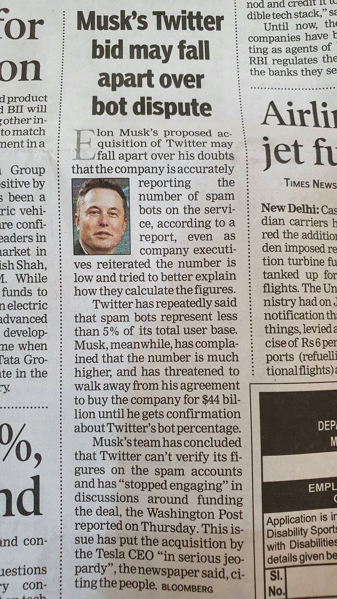 #ElonMusk threatened to walk away  from his agreement to buy #twitter  for $44 billion.