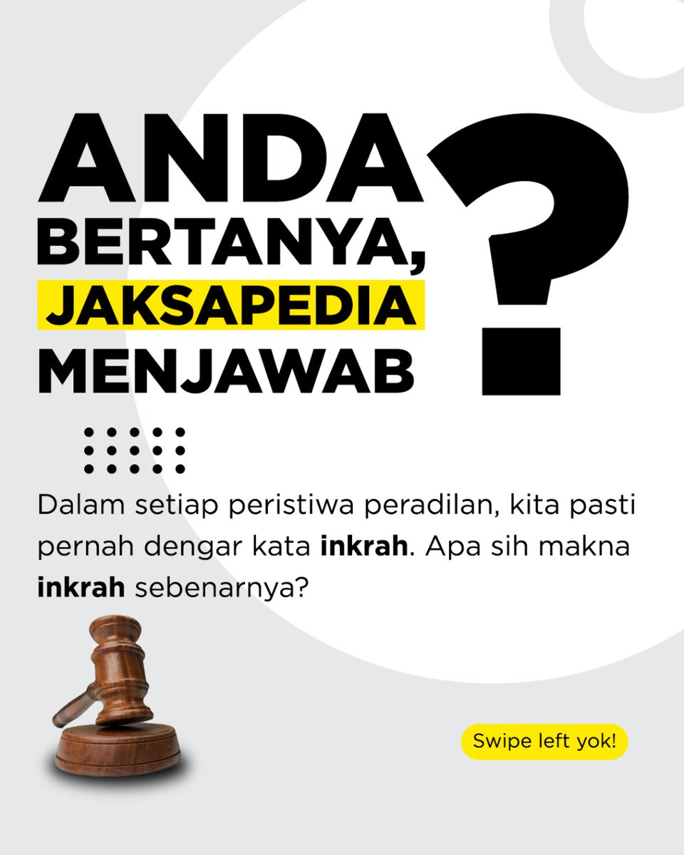 jaksapedia's tweet photo. Guys, pernah dengar atau baca kata inkrah? Tahu apa artinya? Sini merapat, Jakmin coba jelasin. Siapkan ☕ dan baca yang teliti 😉

#KejaksaanRI #Inkrah #belajarhukum #hukum #law #TTM #MelekHukum https://t.co/OioGiYTx3Q