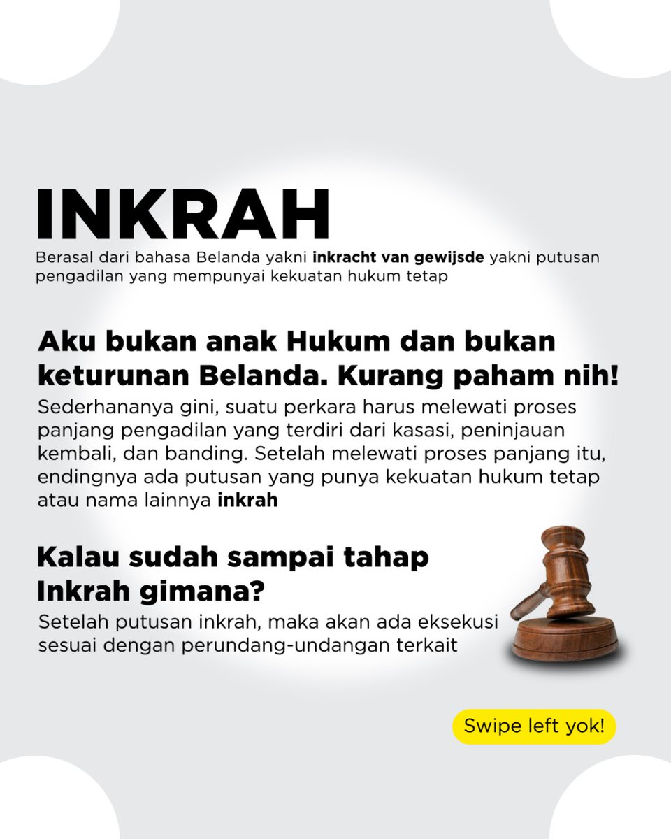 jaksapedia's tweet photo. Guys, pernah dengar atau baca kata inkrah? Tahu apa artinya? Sini merapat, Jakmin coba jelasin. Siapkan ☕ dan baca yang teliti 😉

#KejaksaanRI #Inkrah #belajarhukum #hukum #law #TTM #MelekHukum https://t.co/OioGiYTx3Q