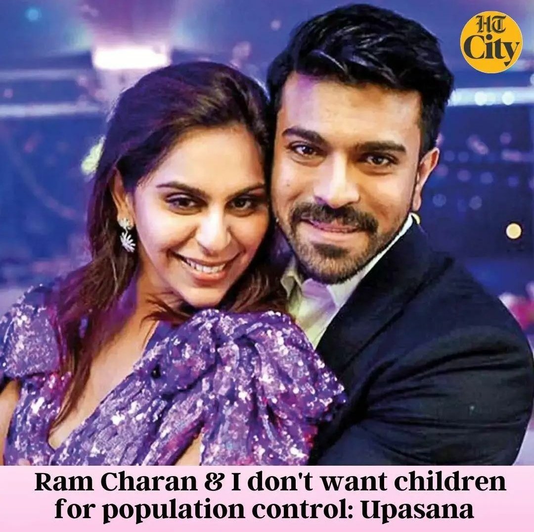 htcity's tweet photo. No plan for kids: #RRR star #RamCharan and Upasana, who have been married for 10 years, don't want kids, to help with population control https://t.co/S4VE1jNQFR