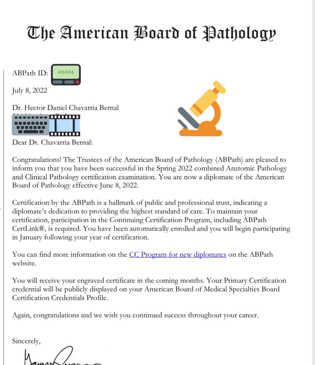 danichavarria's tweet image. I am certified by the American Board of Pathology #ABpath