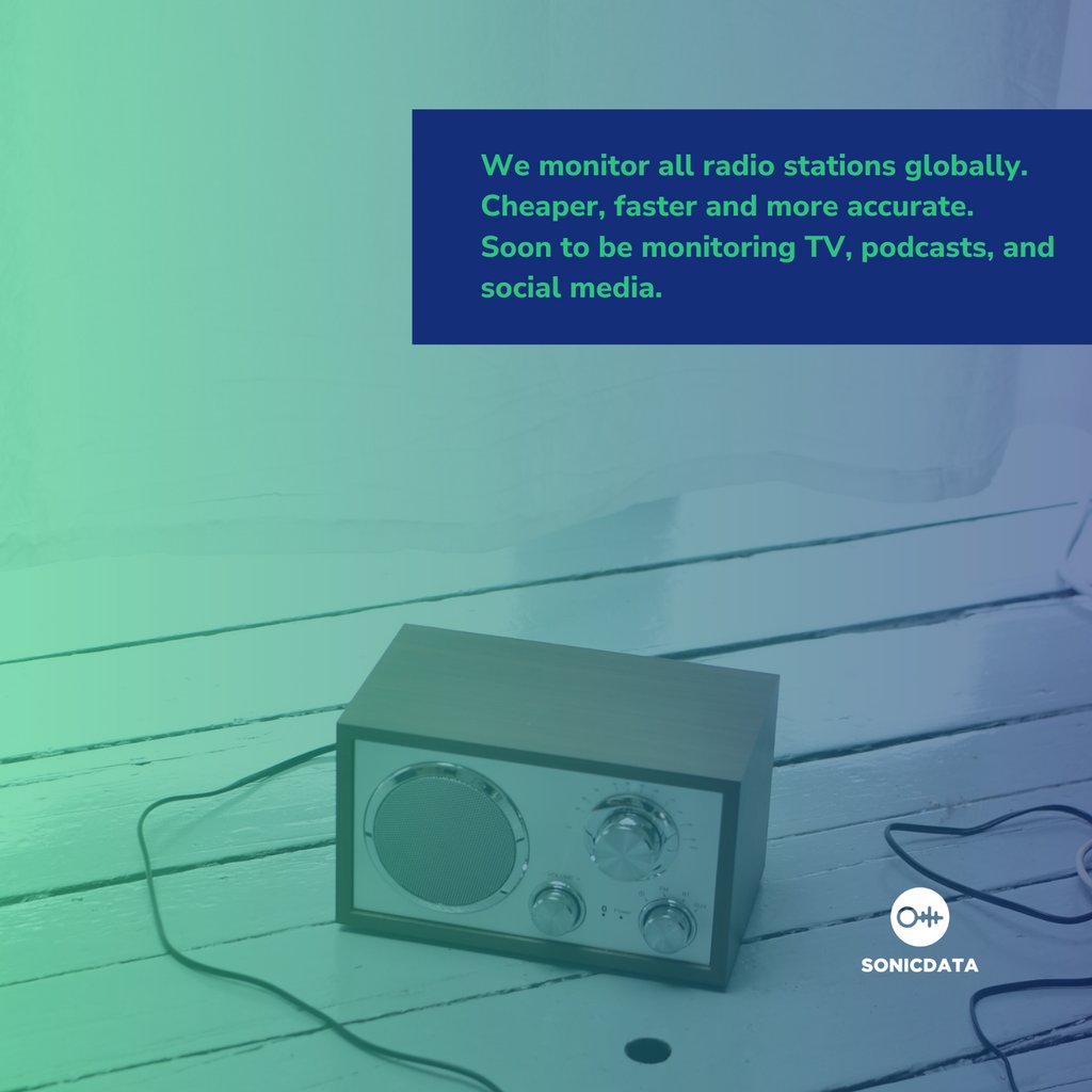 Sonic__Data's tweet image. By making sound intelligent, we monitor all the world's radio stations. 

Cheaper, faster and more accurate. 

We will soon be introducing TV, podcast and social media monitoring. 

Check the link in our bio to learn more. 

#SonicData #music #radio #TV #getplayed #getpaied