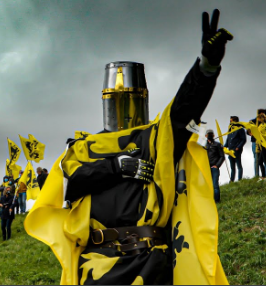 v_geuzen's tweet photo. net zoals onze #vlaamsbelang betoogden ook hun #nazi kameraden van #pnos tegen het #marrakesh pact fier over hun symbool dat we ook terugvonden op de grote Vlaams belang auto meeting in Brussel #ijzerwake #ieper #ypres 27/08 https://t.co/X02wZsylml