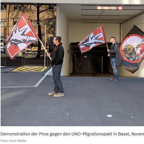 v_geuzen's tweet photo. net zoals onze #vlaamsbelang betoogden ook hun #nazi kameraden van #pnos tegen het #marrakesh pact fier over hun symbool dat we ook terugvonden op de grote Vlaams belang auto meeting in Brussel #ijzerwake #ieper #ypres 27/08 https://t.co/X02wZsylml