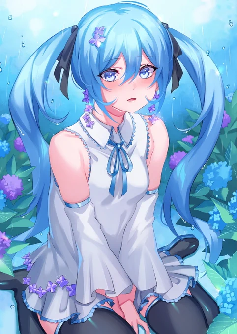 #初音ミク #VOCALOID 
梅雨の迷子なミクさんです
今梅雨なのか夏なのかわからーん! 