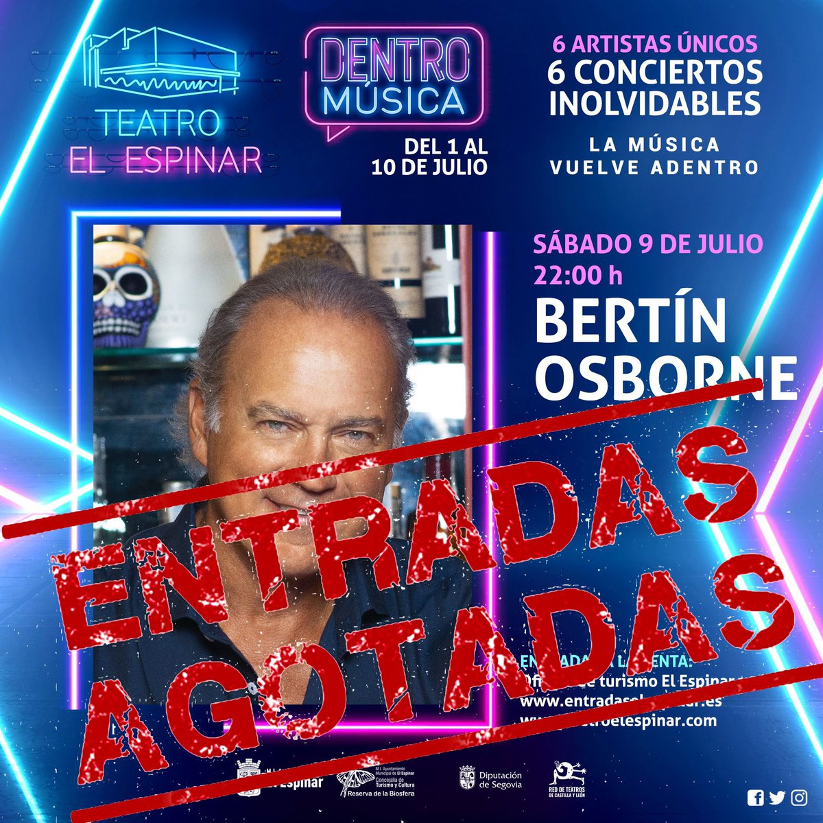 Colgamos el cartel de ENTRADAS AGOTADAS del concierto de esta noche de <a href="/BertinOsborne/">Bertín Osborne</a> 
¡Gracias a todos por acompañarnos!
#festival de verano en #ElEspinar
DENTRO MÚSICA💯‼️