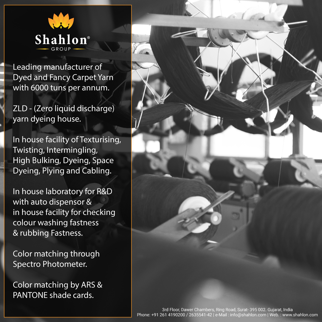 TextileValue's tweet photo. Shahlon Group is a leading manufacturer of yarns and fabrics based in Surat, the textile hub of India.
.
.
.
.
.
#textile #textileindustry #shahlongroup #yarn #textured #carpet #spacedyed #intermingle #dyed https://t.co/49moqNHl7a