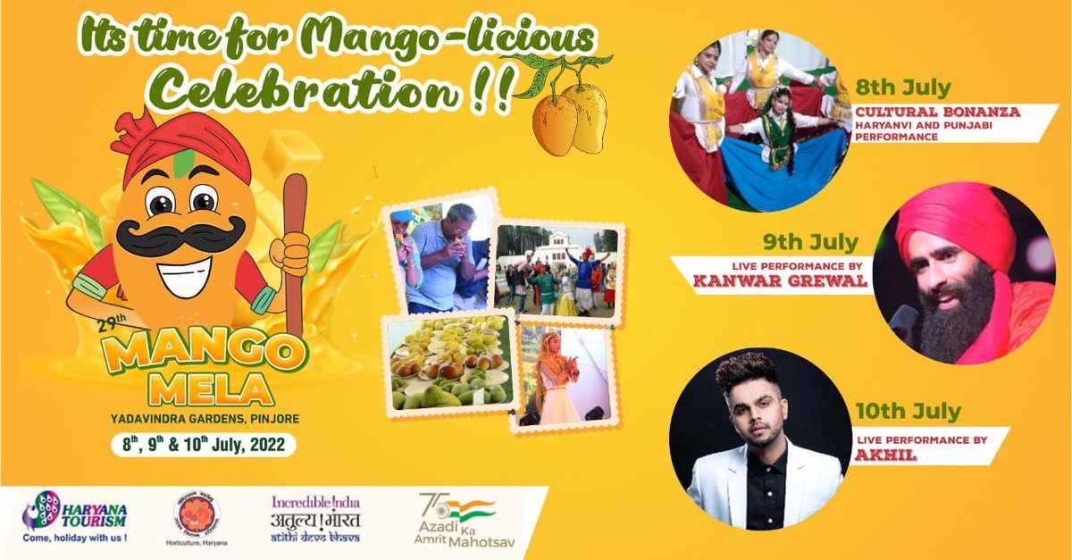 cmohry's tweet image. पिंजौर के यादविन्द्रा उद्यान में 8-10 जुलाई, 2022 तक विशाल #mangomela आयोजित किया जा रहा है। इस मेले में आने वाली आम की विभिन्न किस्मों को जानने तथा अन्य कार्यक्रमों का हिस्सा बनने के लिए कार्यक्रम में अपनी उपस्थिति अवश्य दर्ज करवाएं।