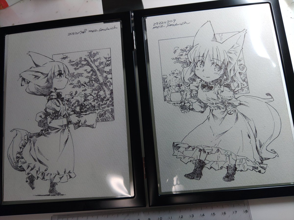 ボールペン二枚目。色を塗るかは未定。ダイソーに二枚入るフレームがあった。
#ボールペン #線画 #狐娘 #ダイソー